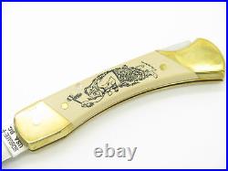 Vtg Schrade USA Uncle Henry Bear Cult Scrimshaw Folding Hunter Knife Beaded