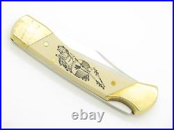 Vtg Schrade USA Uncle Henry Bear Cult Scrimshaw Folding Hunter Knife Beaded