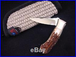 W. D. PEASE USA CUSTOM KNIFE NARLY STAG SIDE LOCK FOLDING HUNTER With CASE 93510