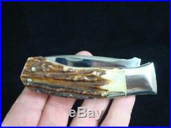 W. D. PEASE USA CUSTOM KNIFE NARLY STAG SIDE LOCK FOLDING HUNTER With CASE 93510