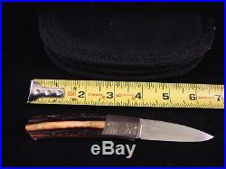 W. D. Pease Kentucky USA Master Custom Knife Maker, Damascus, Stag, Ats-34, Mint