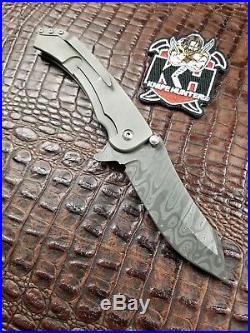 WDZ Knives Azrael Custom Folding Flipper Knife Damascus / CF / Titanium