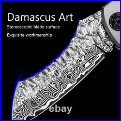 Wharncliffe Folding Knife Pocket Hunting Survival Damascus Steel Titanium Handle