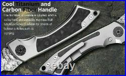 Wharncliffe Folding Knife Pocket Hunting Survival Damascus Steel Titanium Handle