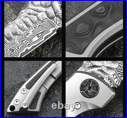 Wharncliffe Folding Knife Pocket Hunting Survival Damascus Steel Titanium Handle