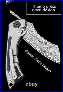 Wharncliffe Folding Knife Pocket Hunting Survival Damascus Steel Titanium Handle