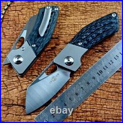 Wharncliffe Folding Knife Pocket Hunting Survival Tactical D2 Steel Titanium CF