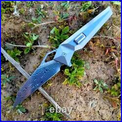 Wharncliffe Folding Knife Pocket Hunting Survival Tactical Damascus Titanium EDC