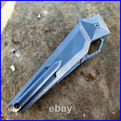 Wharncliffe Folding Knife Pocket Hunting Survival Tactical Damascus Titanium EDC