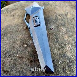 Wharncliffe Folding Knife Pocket Hunting Survival Tactical Damascus Titanium EDC