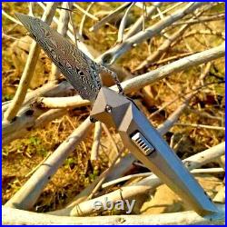 Wharncliffe Folding Knife Pocket Hunting Survival Tactical Damascus Titanium EDC