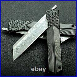 Wharncliffe Knife Folding Pocket Hunting Survival Damascus Steel Titanium Handle