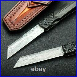 Wharncliffe Knife Folding Pocket Hunting Survival Damascus Steel Titanium Handle