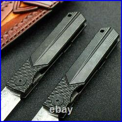 Wharncliffe Knife Folding Pocket Hunting Survival Damascus Steel Titanium Handle