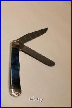 Wild Horse Custom Knives Joshua Kidd Damascus Trapper Blue Mammoth Knife #15