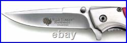 Wild Turkey Handmade Spring Assisted Two Tone Pearl Handle Folding Pocket Knife