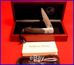 William Henry Attache Model # B10 CTD Wave Damascus Knife (Sapphire Thumb Stud)