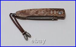 William Henry B10 Burl Copper Damascus Pocket Knife (Lancet with Wave Mokume)