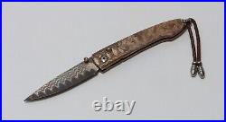 William Henry B10 Burl Copper Damascus Pocket Knife (Lancet with Wave Mokume)