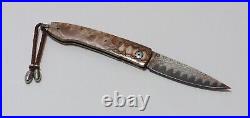 William Henry B10 Burl Copper Damascus Pocket Knife (Lancet with Wave Mokume)