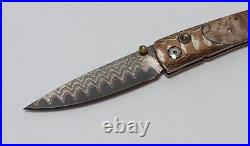 William Henry B10 Burl Copper Damascus Pocket Knife (Lancet with Wave Mokume)