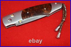 William Henry Copper Butte B12 Hornets Nest Damascus, Ironwood, Titanium, Knife