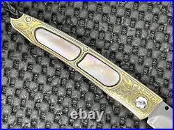 William Henry Custom Brown Lip Pearl Koftgari 24k Gold Knife Pristine Mint