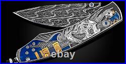 William Henry EL DIABLO HAND-ENGRAVED STAINLESS FOLDING KNIFE WithGOLD&SILVER 1/15