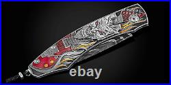 William Henry EL DIABLO HAND-ENGRAVED STAINLESS FOLDING KNIFE WithGOLD&SILVER 1/15