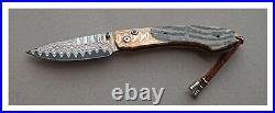 William Henry Handcrafted Folding Knife, B12 Amber Butte, Mokume, Damascus