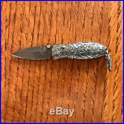 William Henry Knife B02 Vine Sterling Silver Boomerang Damascus Retail $1050