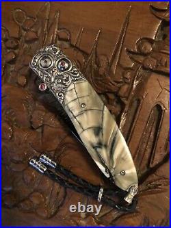 William Henry Knife B05 Monarch KLONDIKE Ring-Cut Fossil Mammoth & Topaz 50/50