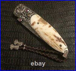 William Henry Knife B05 Monarch MCKINLEY 18k Gold, Walrus Fossil & Rubies 18/25