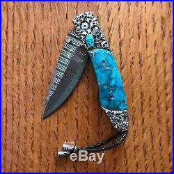 William Henry Knife B12 Jerome Carved Sterling Skulls Turquoise Retail $2675