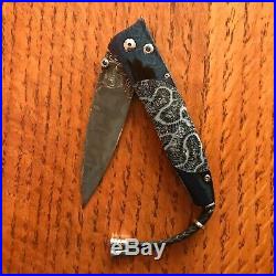 William Henry Knife B30 Blue Lagoon Damascus Coral Fossil Sapphires Retail $2125