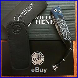 William Henry Knife B30 Blue Lagoon Damascus Coral Fossil Sapphires Retail $2125