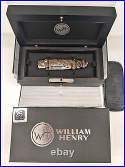 William Henry Topo Titanium Pocket Knife Damascus Steel and Smoky Quartz NEW