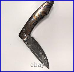William Henry Topo Titanium Pocket Knife Damascus Steel and Smoky Quartz NEW