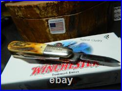 Winchester 3 1/4 Genuine Stag Handle Barlow Hour Glass Shield Pocket Knife