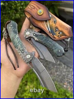 Wootz Steel Folding Pocket Knife Damascus Steel Ball Bearing Outdoor Survival