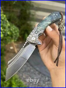 Wootz Steel Folding Pocket Knife Damascus Steel Ball Bearing Outdoor Survival