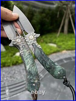 Wootz Steel Folding Pocket Knife Damascus Steel Ball Bearing Outdoor Survival