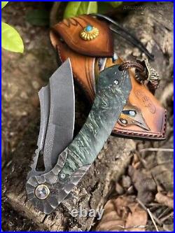 Wootz Steel Folding Pocket Knife Damascus Steel Ball Bearing Outdoor Survival