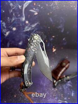 Wootz Steel Folding Pocket Knife Tactical Flipper Carbon Fiber Ball Bearing Top