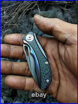 Wootz Steel Knife Tactical Folding Knife Rescue Titanium Alloy Carbon Fiber Edc