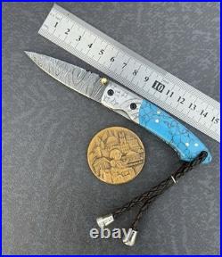 York Vivant Custom Handmade Folding knife Turquoise Stone Handle Art # CBIT-15