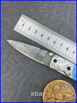York Vivant Custom Handmade Folding knife Turquoise Stone Handle Art # CBIT-15