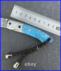 York Vivant Custom Handmade Folding knife Turquoise Stone Handle Art # CBIT-15