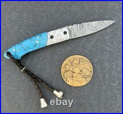 York Vivant Custom Handmade Folding knife Turquoise Stone Handle Art # CBIT-15