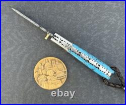 York Vivant Custom Handmade Folding knife Turquoise Stone Handle Art # CBIT-15